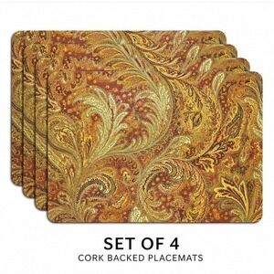 Enchante‎ Accessories Fall Paisley Cork Backed Placemats Set of 4 Burgundy Gold